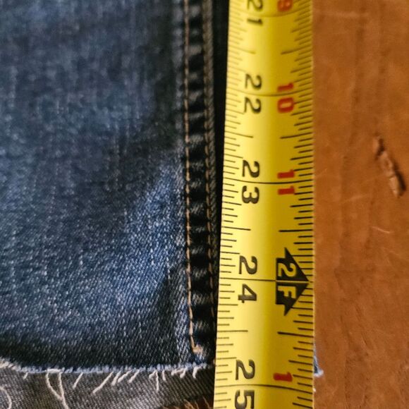 Copperflash Womens Jeans Size 10 Murray Straight Cut-Off Crops Lace Hem Blue - Picture 8 of 11